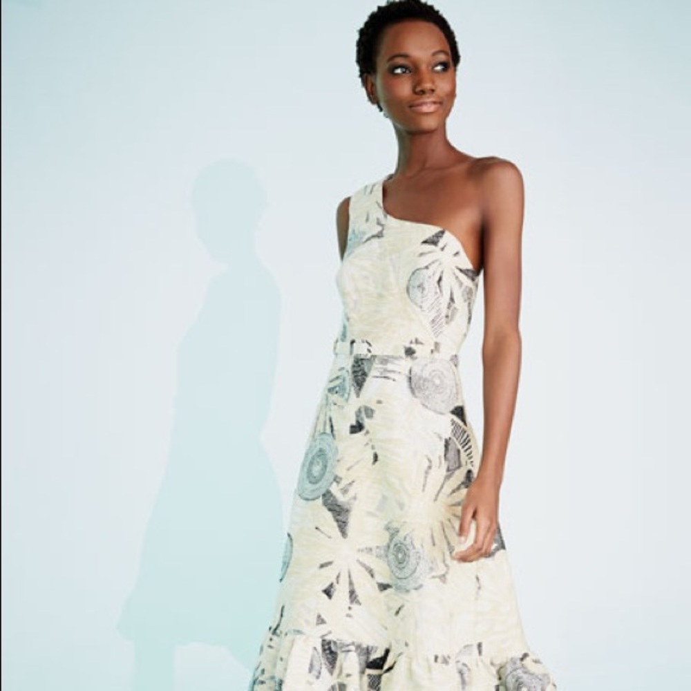 CO One Shoulder Belted Tropical Print Dress